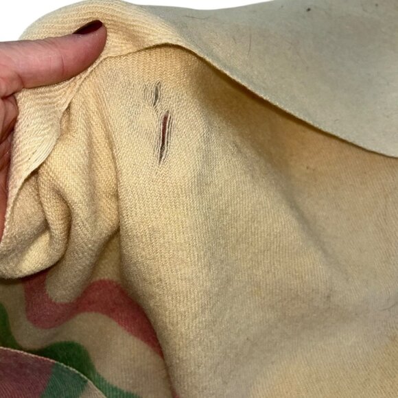 wool blanket made England pink green ivory stripe antique - Picture 3 of 6